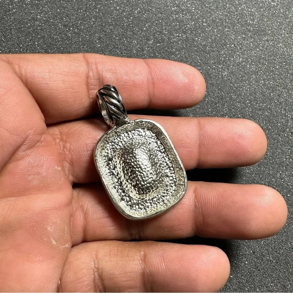 Silver Tone Purple Amethyst Like Gem Stone Rectangular Pendant Costume Jewelry - Picture 4 of 8